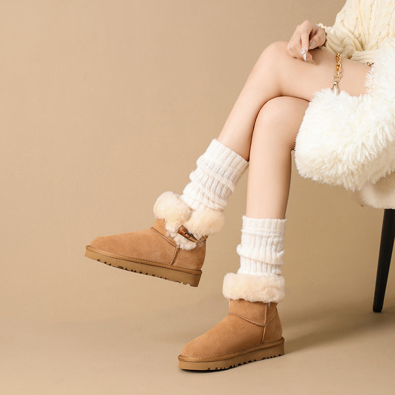 Women's Button Platform Fur Integrated Thickening Thermal Cotton Snow Boots