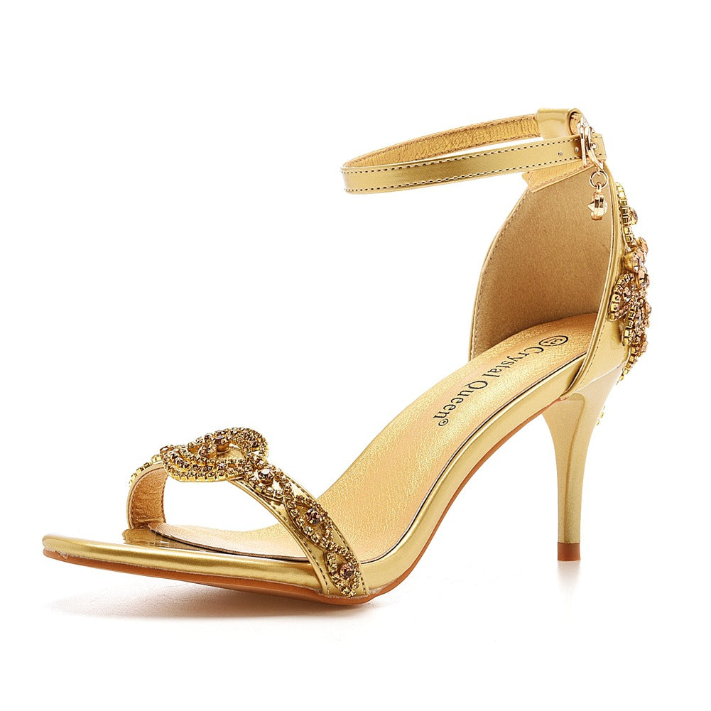 Shallow Mouth Stilettos Crystal Yellow Rhinestone Strip Heels