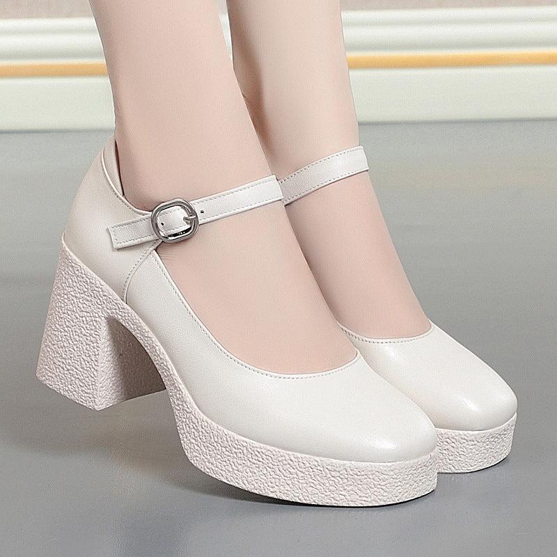 Women's Genuine Model Cheongsam High Low-cut Soft Cowhide Thick Women's Fashion Shoes