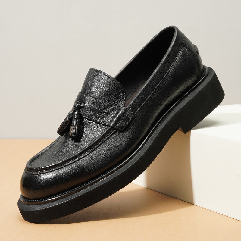 Men's First Layer Cowhide Korean Tassel Slip-on Loafers