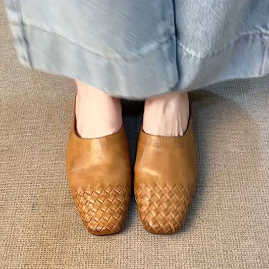 Women's French Style Vintage Weave Closed Toe Half Fashion Slippers