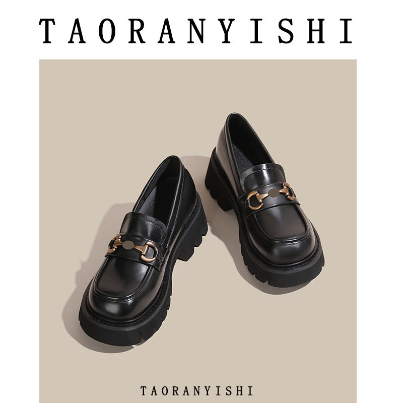 Height Increasing Insole Platform Female Retro Leather Shoes