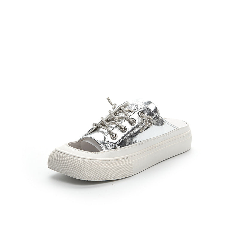 Women's Summer White Toe Cap Cowhide Flat Sandals