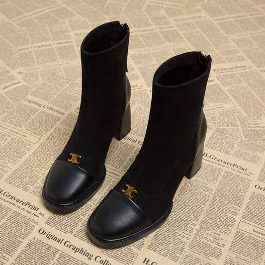 Women's Skinny Korean Style Small Ankle Square Boots