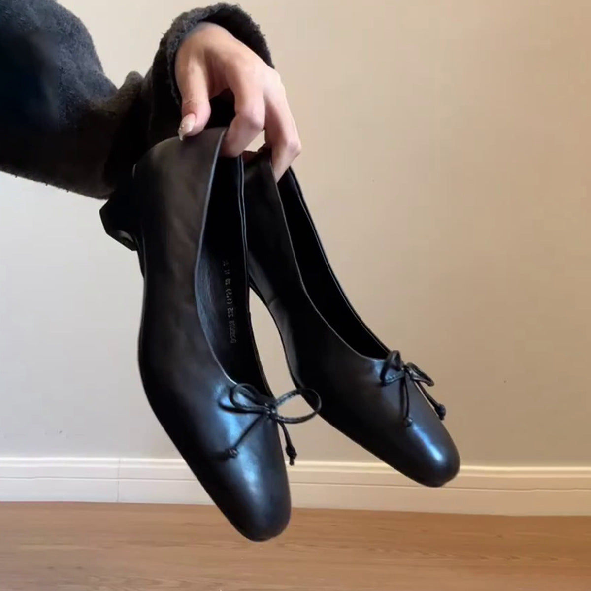 Cowhide Version Bow Chunky Square Toe Daily Women's Fashion Shoes