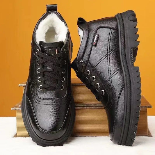 Men's Fleece-lined Thickening Thermal Cotton Business Commute Leather Shoes