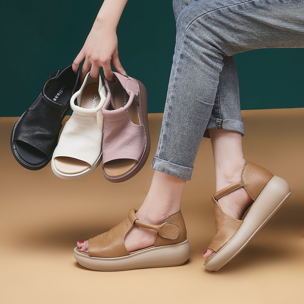 Women's Summer Peep Toe Flat Hollowed Top Sandals