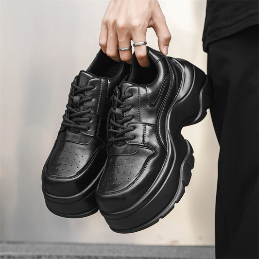 Height Increasing Big Head Derby Black Leather Shoes