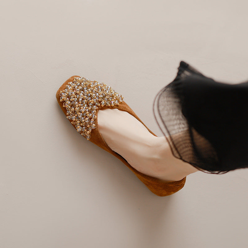 Women's Fleece-lined Square Toe Suede Pumps Temperament Entry Lux Height Women's Shoes