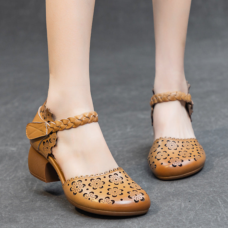 Women's Mid Top Layer Cowhide Hollowed Polished Heels