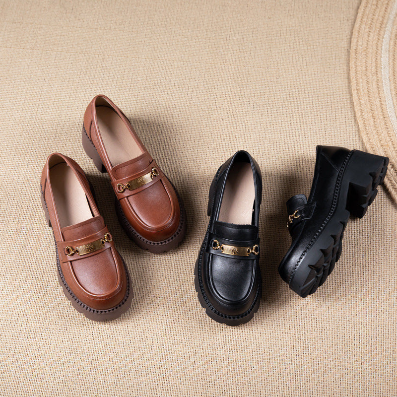 Women's Layer Cowhide Autumn One Pedal Elegant Foam Casual Shoes