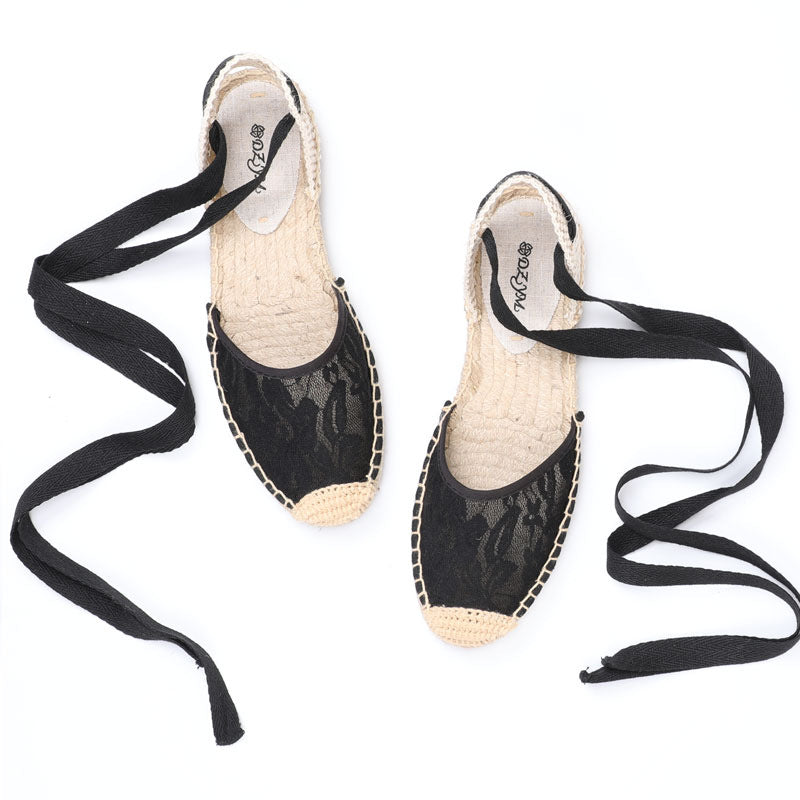 Women's Summer Flat Linen Sole Striped Breathable Canvas Shoes