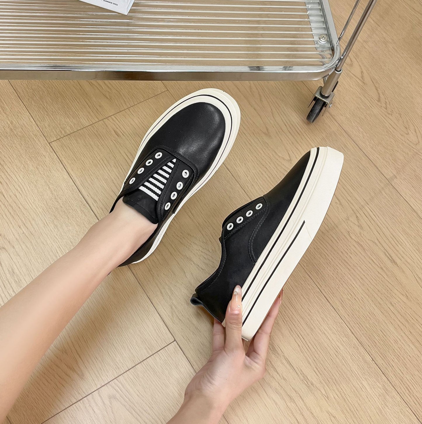 Women's Top Layer Cowhide Slip-on Platform White Casual Shoes