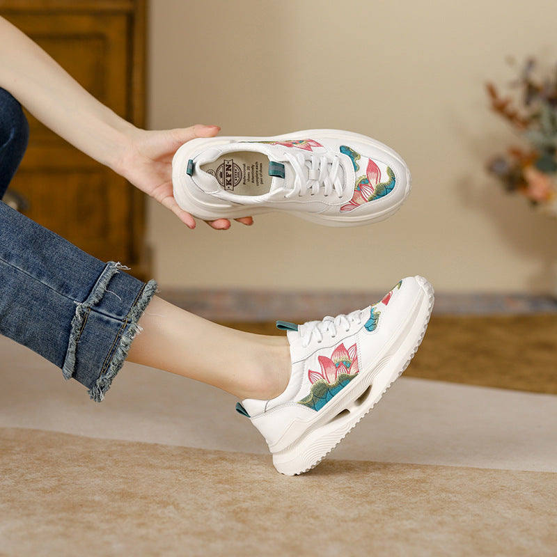 Women's Embroidered Chinese Fashion Light Luxury Exquisite Sports Lotus Women's Casual Shoes