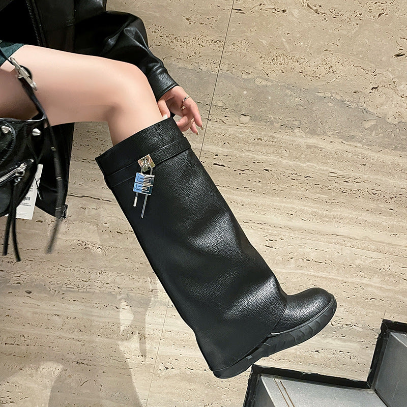 Women's Yu Shark Lock Height Increasing Insole Wedge Platform Boots