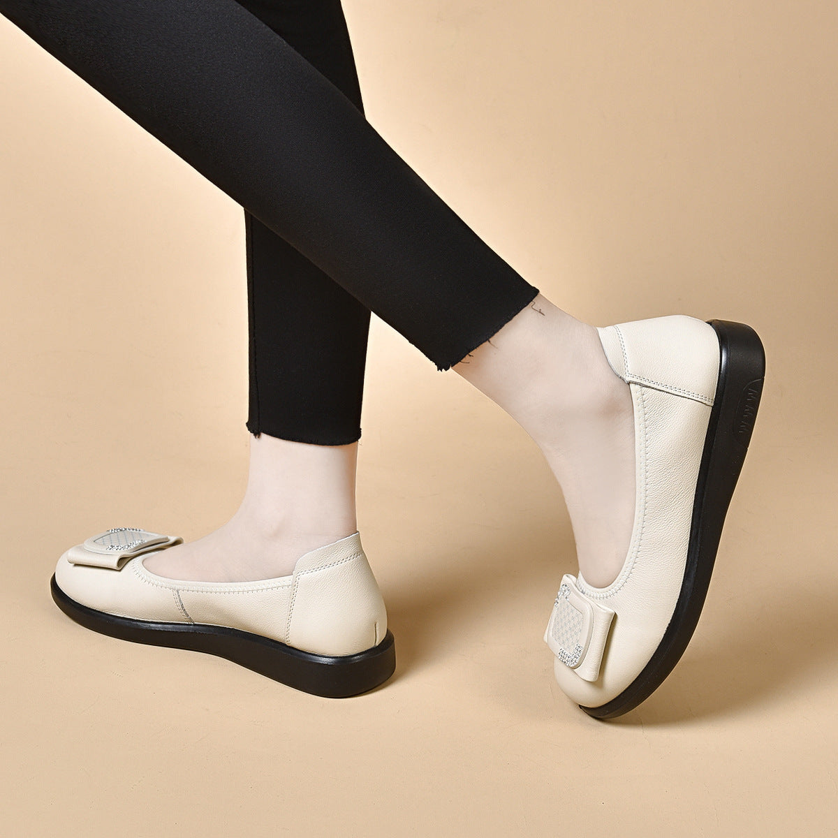 Women's Korean Buckle Low-cut Flat Comfortable Cowhide Loafers