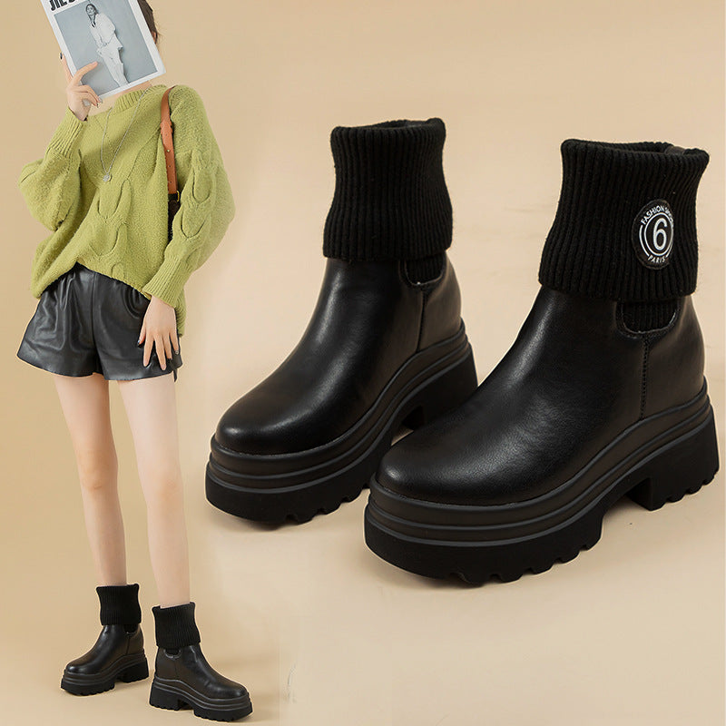 Women's Trendy Spring Winter Short Genuine Martin Height Increasing Boots