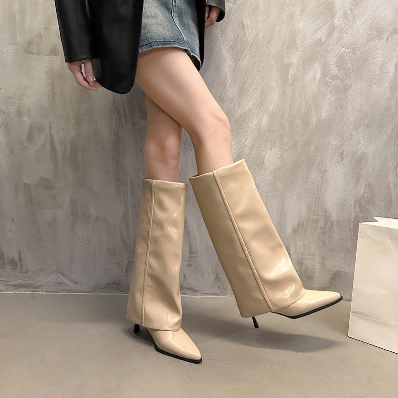 Women's Toe Stiletto Beige High Pantyhose Minority Boots