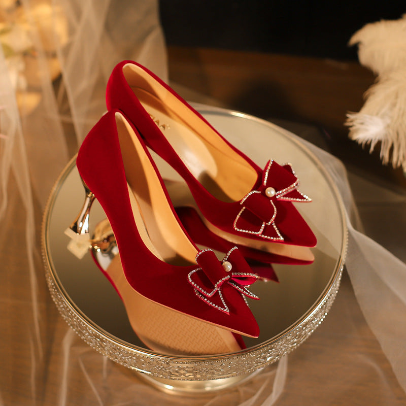 Red High Stiletto Wedding Bow Toast Not Tired Feet Heels