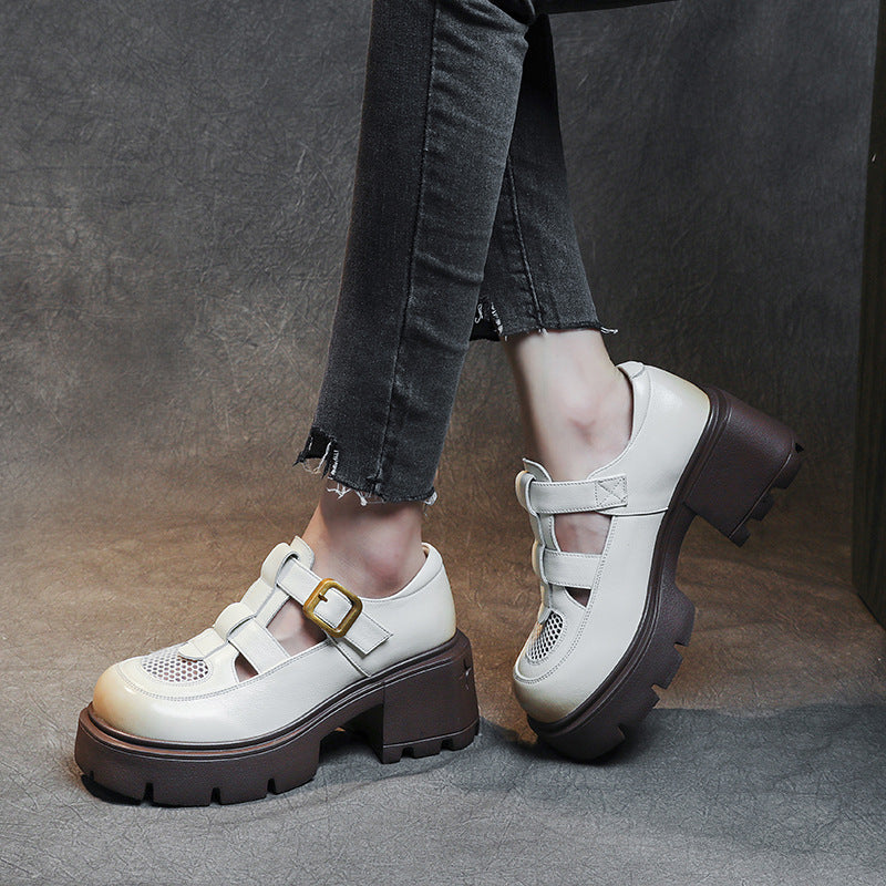 Women's Top Layer Cowhide Summer Height Increasing Sandals