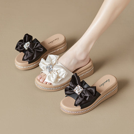 Women's Authentic Rhinestones Pansy Thick Bottom High-rise Slippers