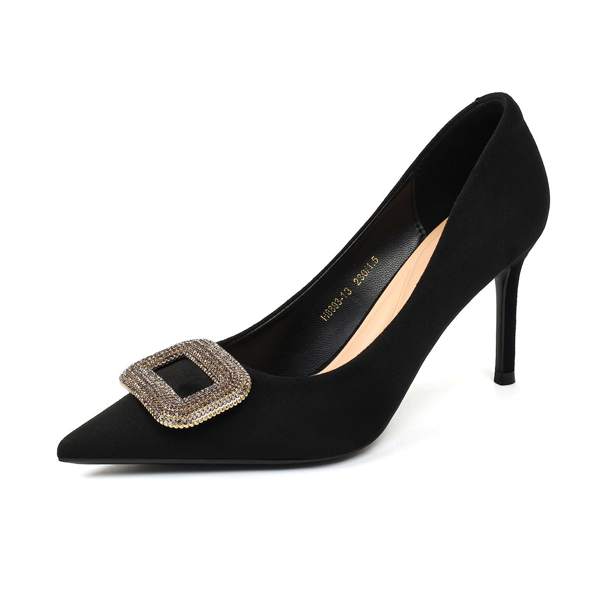 Women's Pointed Toe Stiletto Rhinestone Square Buckle Spring Shallow Mouth Women's Fashion Shoes