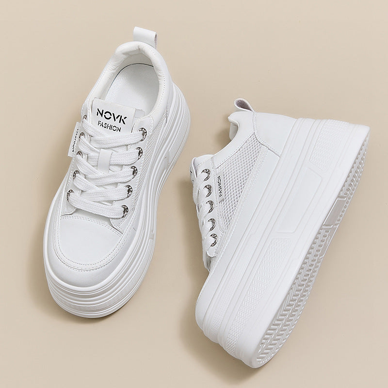 Women's Platform Small Height Increasing White Casual Shoes
