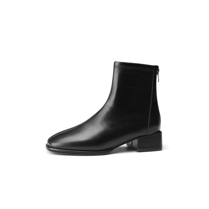Women's Skinny Vintage Fleece-lined Square Toe Chunky Boots
