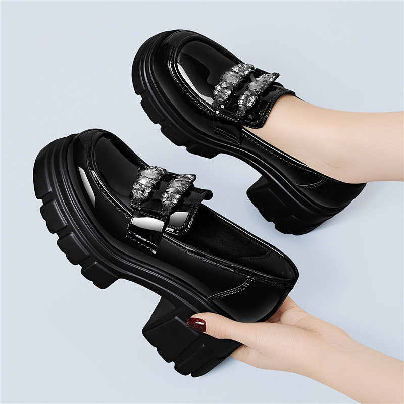 Women's Gold Silk Rabbit Platform Spring Slip-on Loafers