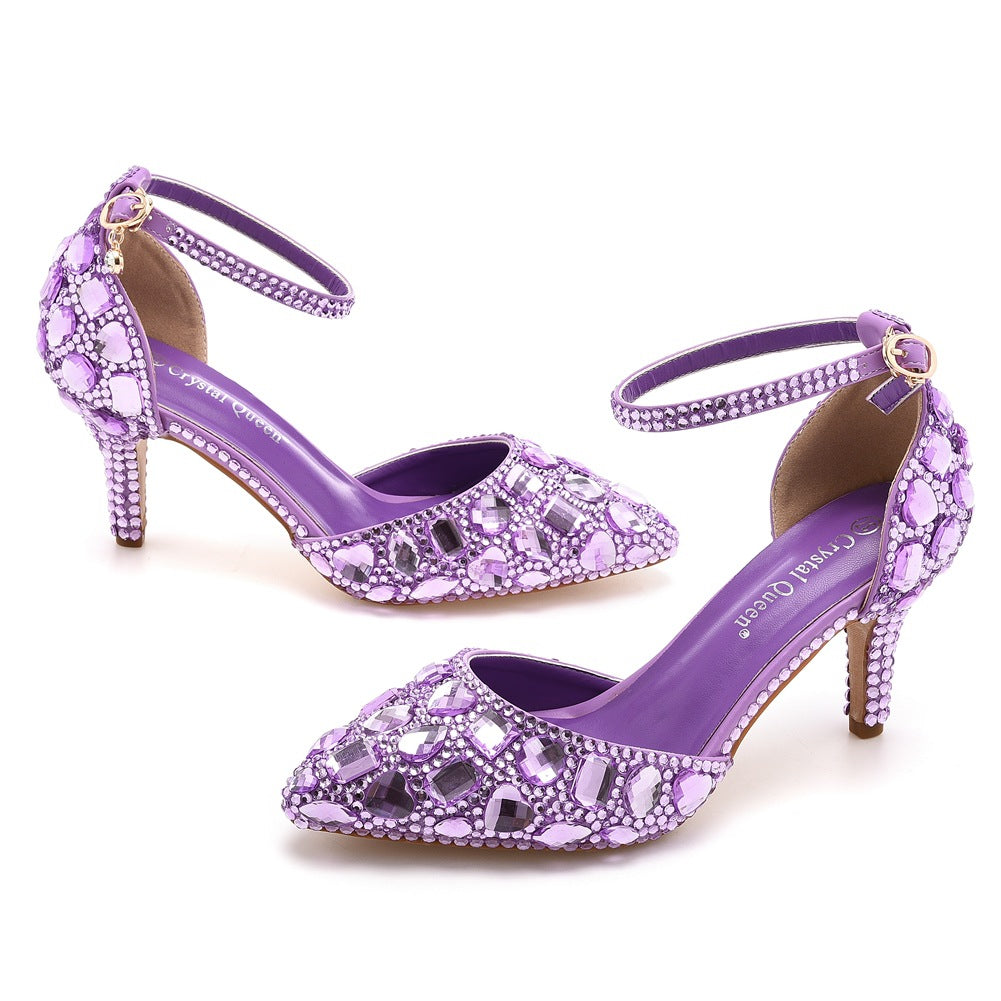 Stiletto Pointed Toe Rhinestone High Gold Heels