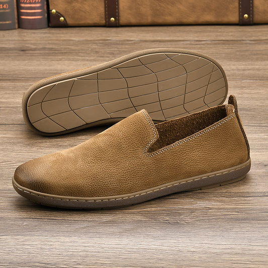 Men's Cowhide Soft Bottom Driving Lazy Retro Leather Shoes