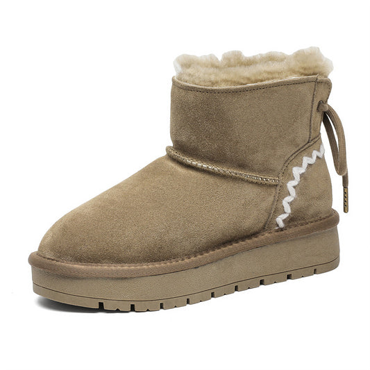 Women's Bow Short Tube Extra Thick Warm With Fleece Boots