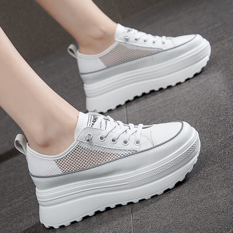 Women's Cowhide Low-cut White Thick Bottom Increased Spring Women's Casual Shoes