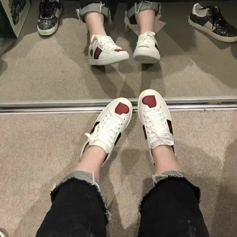 Women's & Men's Embroidered Genuine Bee White Sports Love Casual Shoes