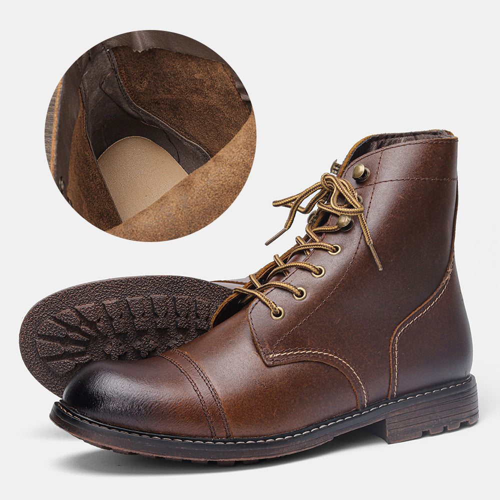 Men's American Retro First Layer Cowhide Tooling Boots