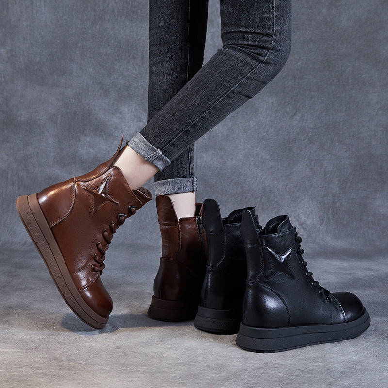 Women's Genuine Single Height Increasing Insole Round Boots