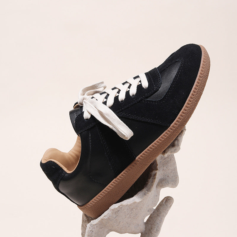 Women's Vintage Genuine Gold Sier Flat German Training Low Top Sneakers