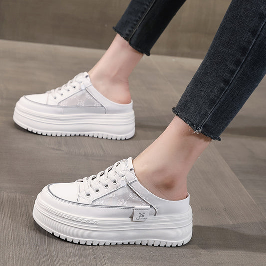 Women's Thick Bottom White Spring Lace Breathable Casual Shoes