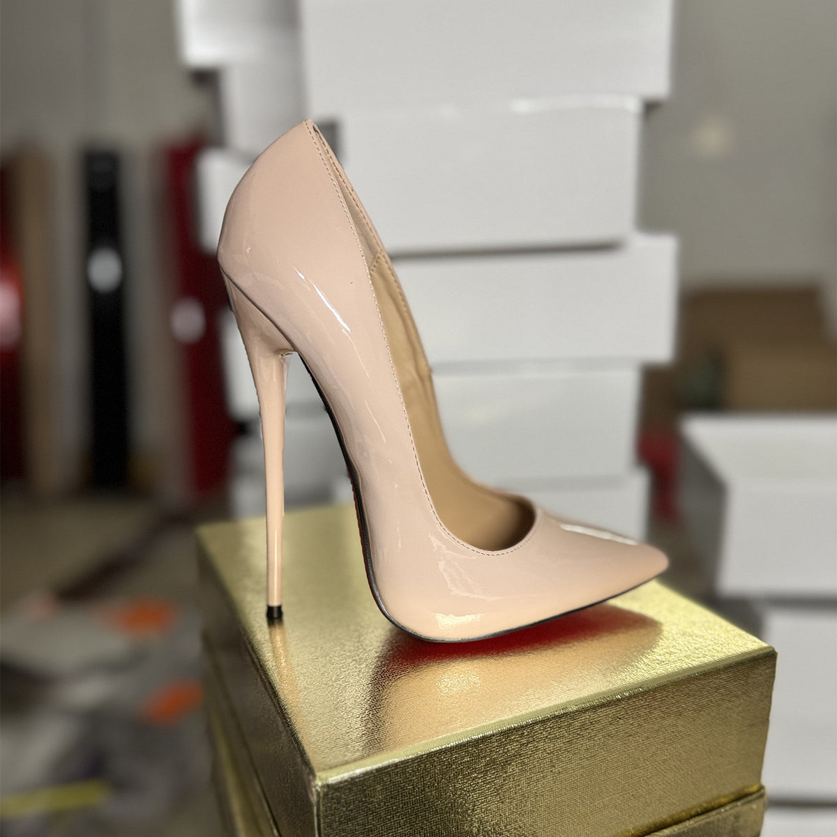 Women's & Men's Stiletto Pointed Apricot Lining Pumps High Women's Fashion Shoes