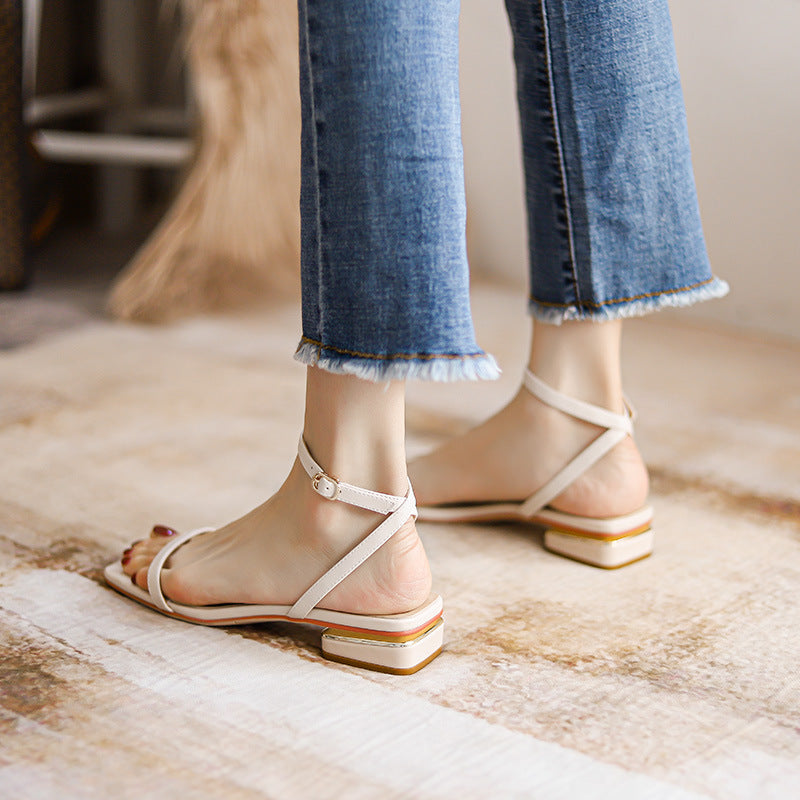 Women's Fashionable Chunky Square Toe Buckle Trendy Heels