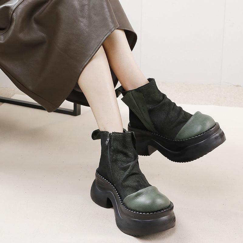 Women's Top Layer Cowhide Thick Bottom Light Boots