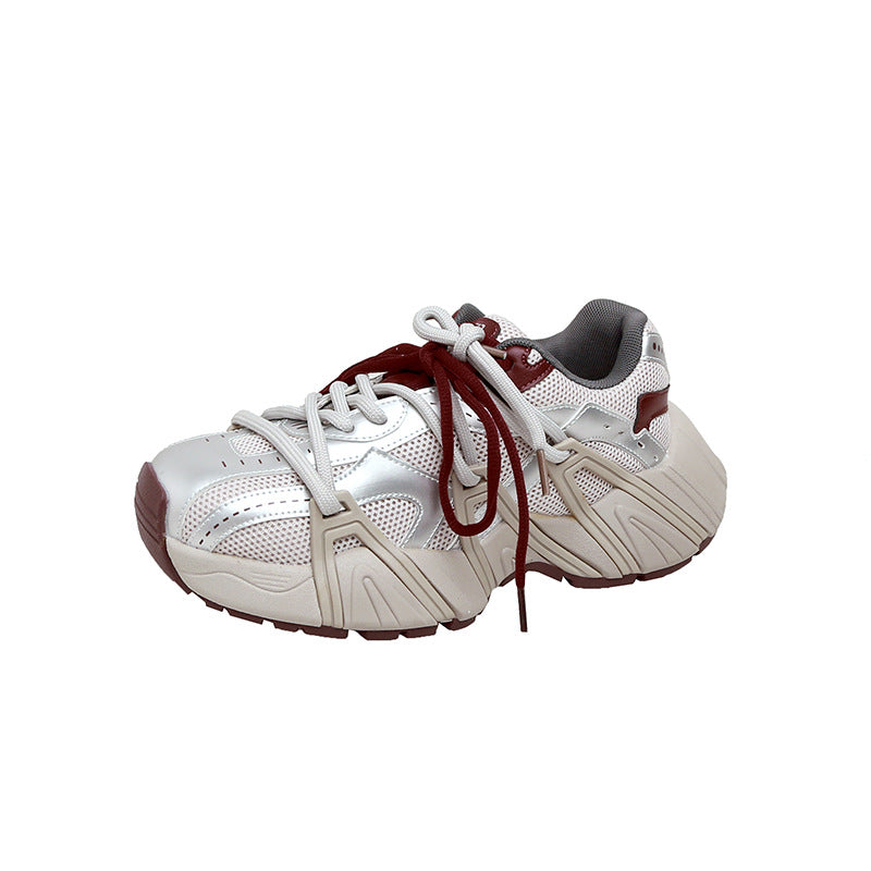 Fashionable Double Shoelace Mesh Stitching Thick Sneakers