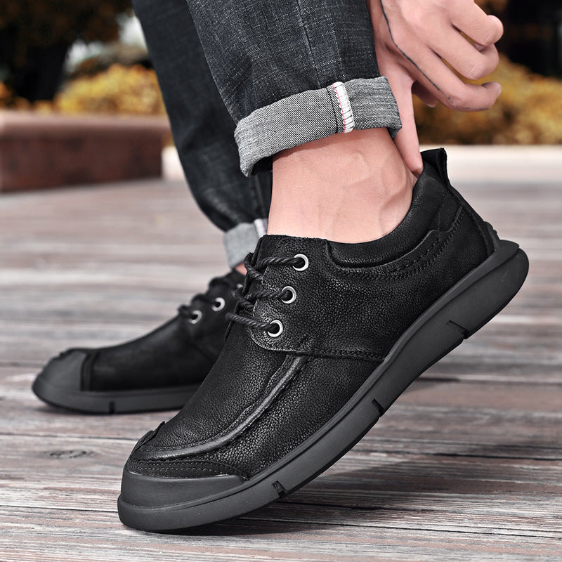 Men's First Layer Cowhide Breathable Soft Bottom Low Top Leather Shoes