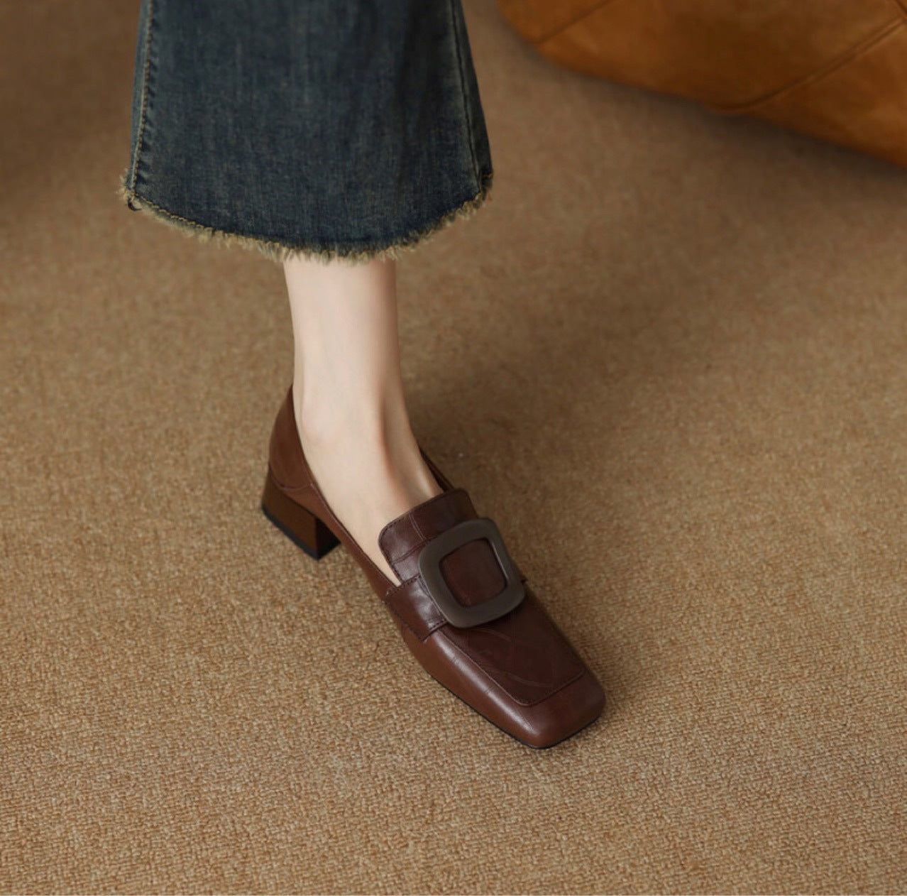 Women's Retro Fashion Deep Mouth Pumps Slip-on Chunky Women's Shoes