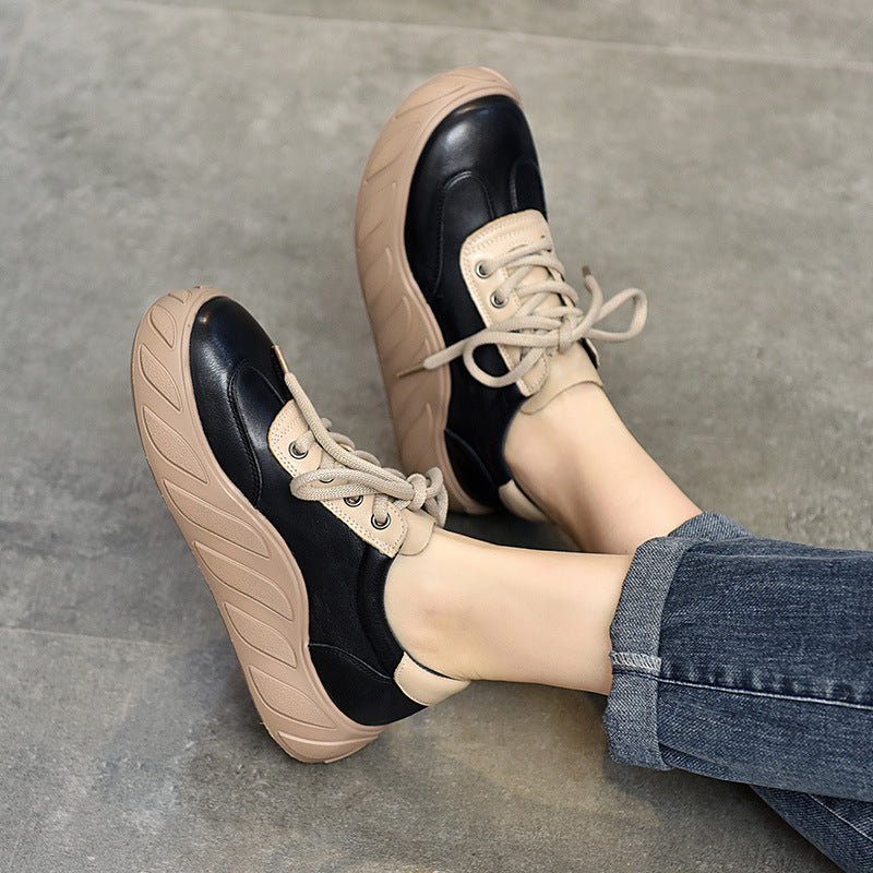 Women's Genuine Bread Platform Top Layer Cowhide Casual Shoes