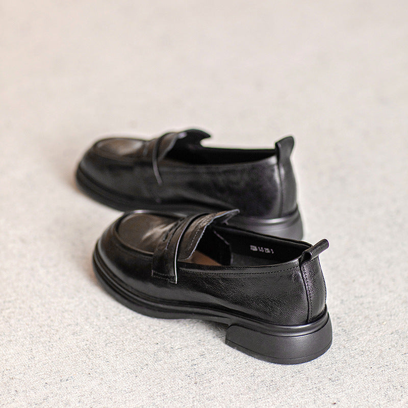 Sheepskin Low British Style Slip-on Uniform Loafers