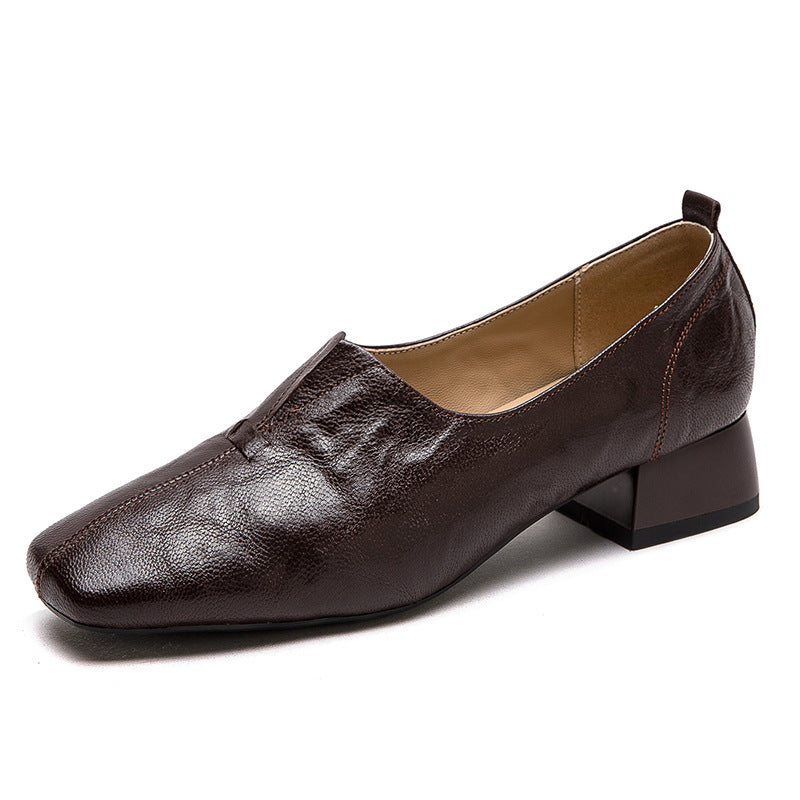 Women's French Square Head Small Chunky Pumps Loafers
