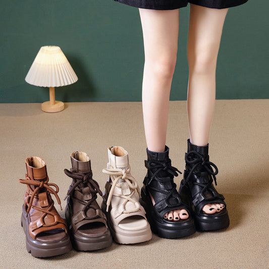 Women's Outer Wear Summer Retro Lace Up Muffin Sandals