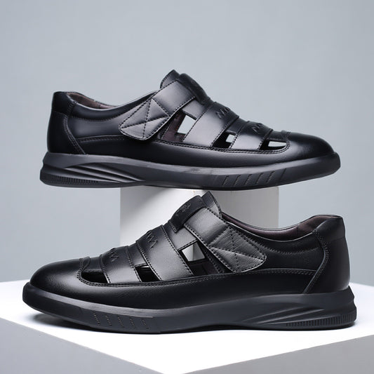 Men's Korean Trendy Hole Summer Black Velcro Sandals