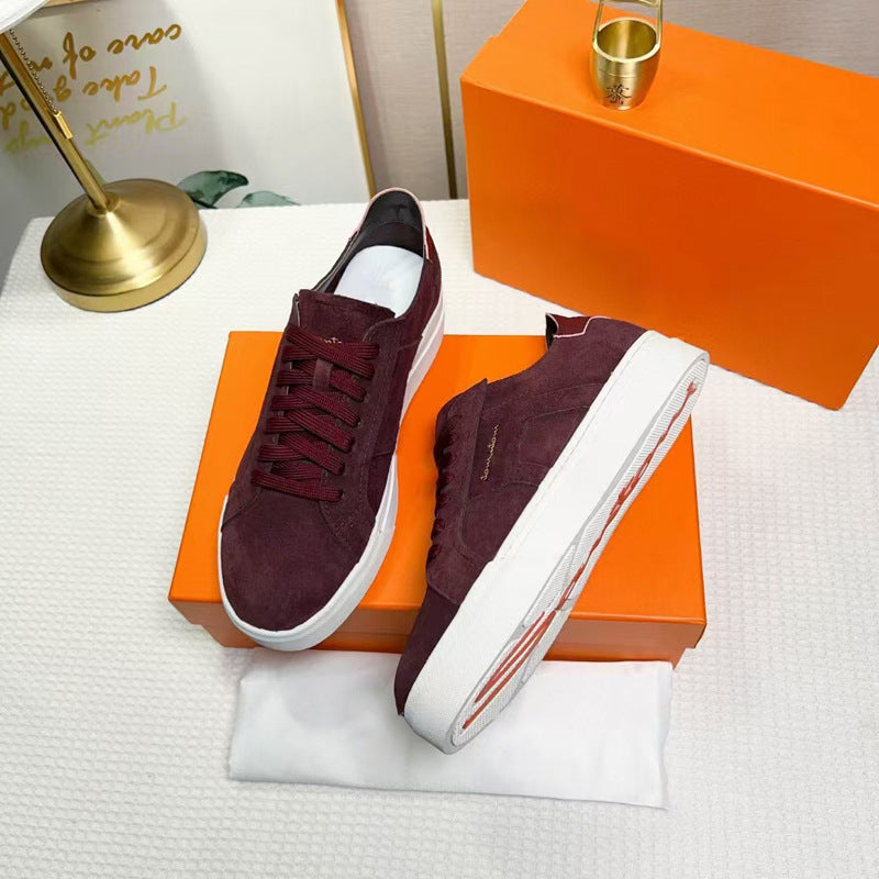 Men's Calfskin Color Matching Lace Up Comfort Sneakers